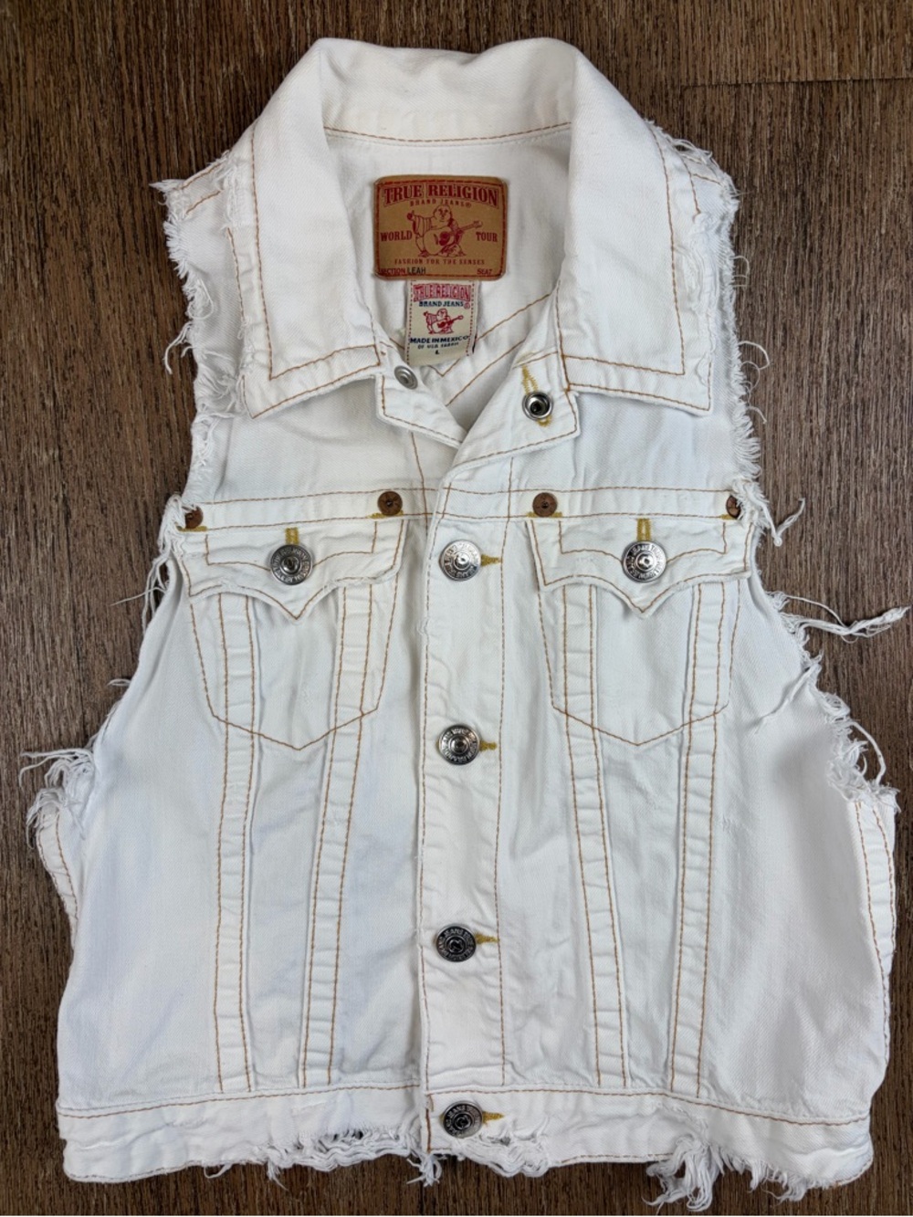 True Religion ‘Leah’ Rips Racerback Denim Vest ~ in White - Picture 5 of 15